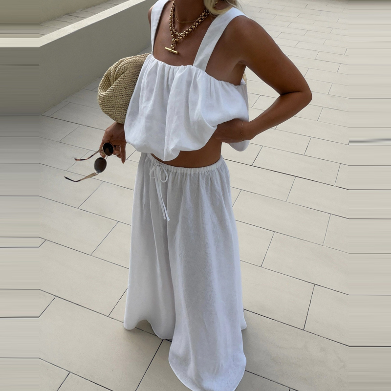 Summer Linen Clothing For Women - Women Elegant Sleeveless Solid Loose 2Pc