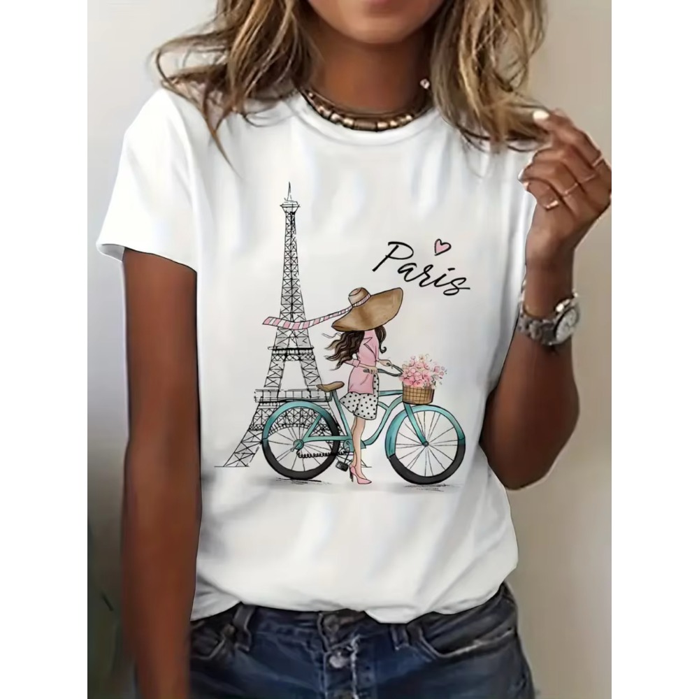 Summer Clothing In Paris - Y2k Paris Girl with Bike Print