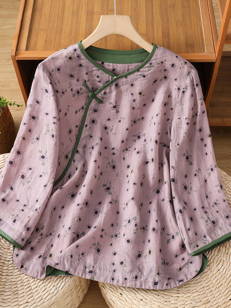 Summer Linen Clothing For Women - Retro Chinese National Style Flax Print