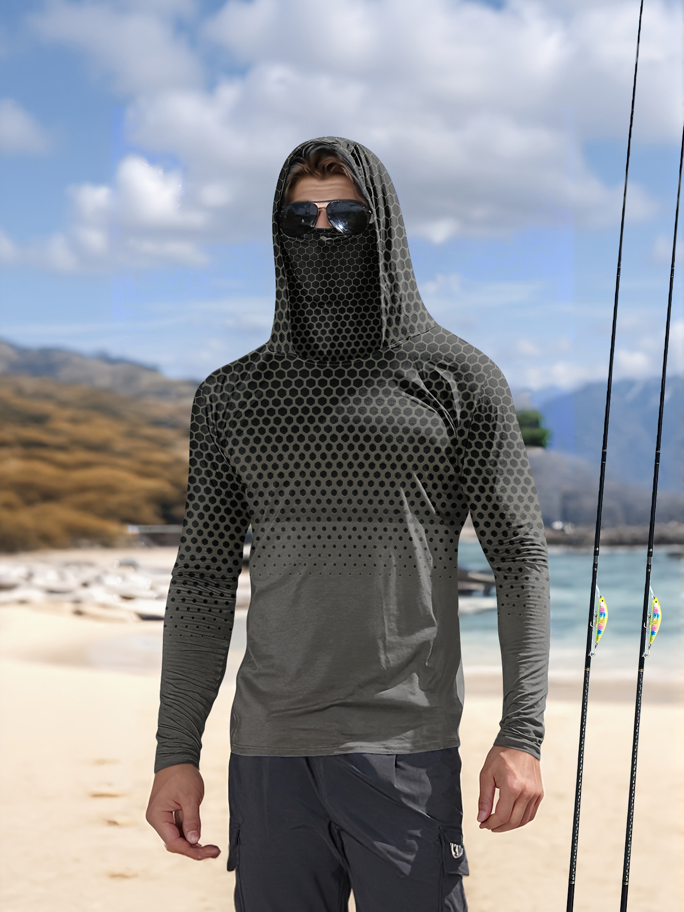 Men Hood Fishing Shirt long sl - đánh giá và giá Summer Clothing Long Sleeve