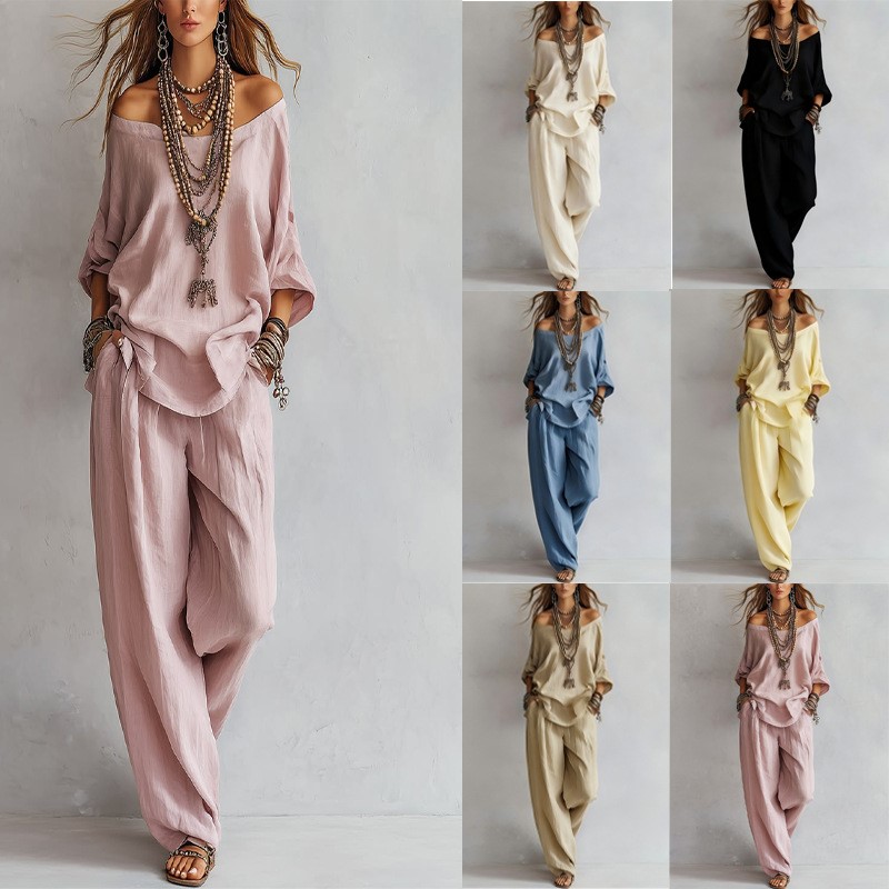 Women's Two-piece Three-quarte - đánh giá và giá Summer Linen Clothing For Women