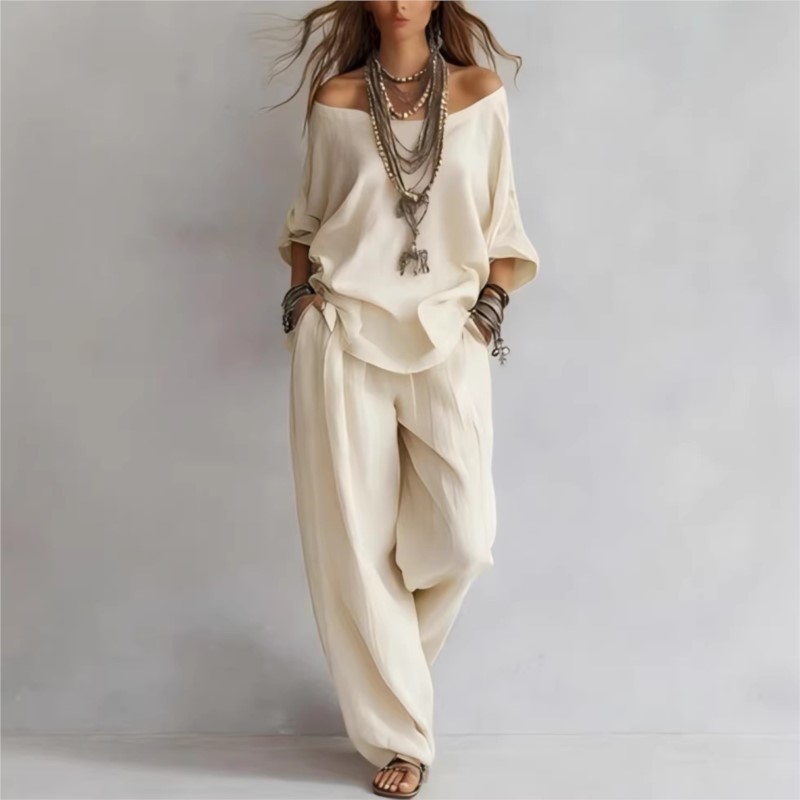 Women's Two-piece Three-quarte - đánh giá và giá Summer Linen Clothing For Women