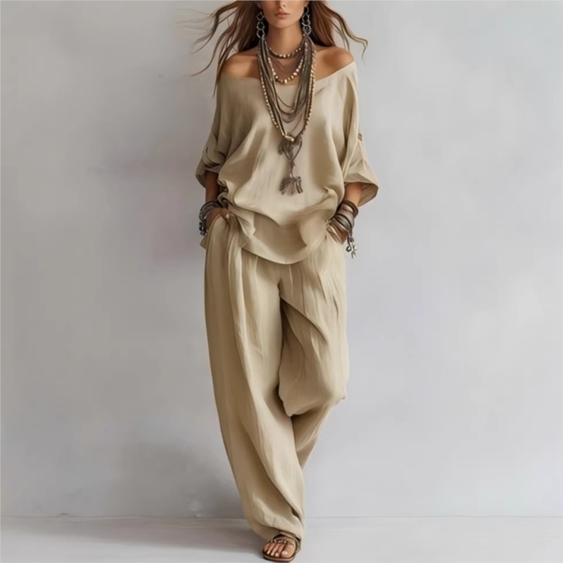 Women's Two-piece Three-quarte - đánh giá và giá Summer Linen Clothing For Women