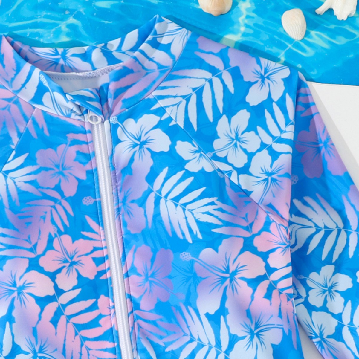 Girls Gradient Hibiscus Print  - đánh giá và giá Rash Guard Long Sleeve